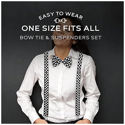 Black & White Checkered Bowtie & Suspender Set - Alice-in